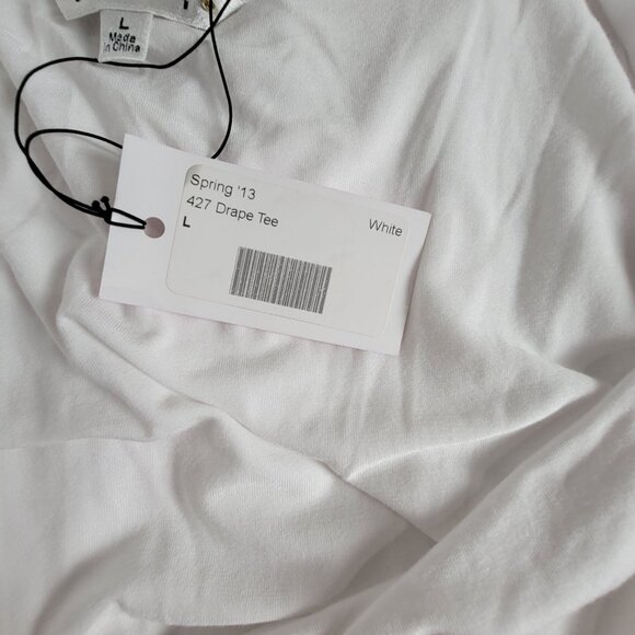 CAbi #427 Womens White Spring 13 Drape Front 3/4 Sleeve Top Large Stretch New - Picture 4 of 9